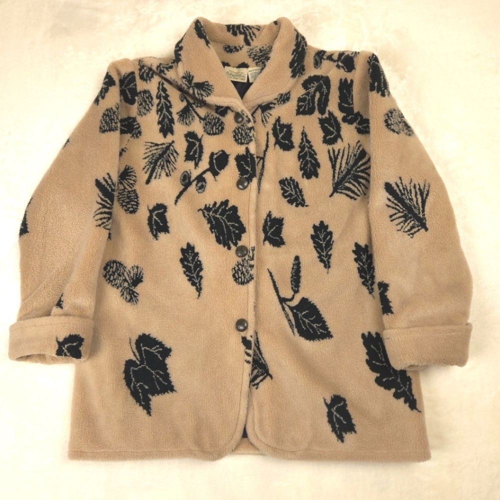 Vintage St. Johns Bay Forest‎ Leaves Sherpa Jacket Size Med Cottagecore 90s Y2K